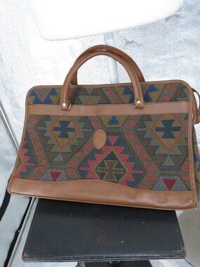 vintage marc chantal tapestry brief case brown geometric travel bag medium large